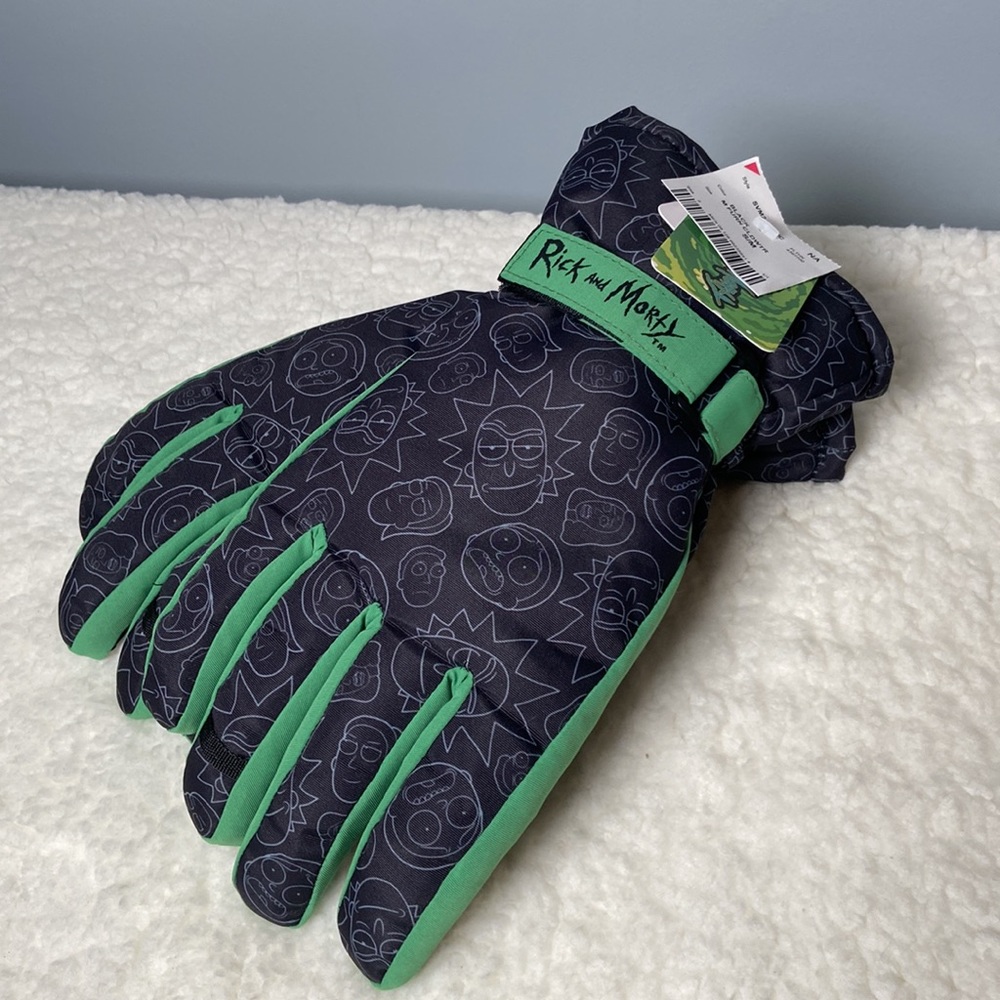 NWT! Rick and Morty Mens Winter Ski Gloves Small/Medium Black & Green